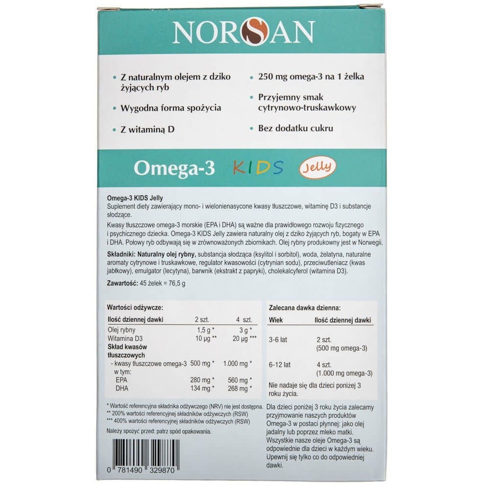 Norsan Omega-3 Kids Gummies, Lemon and Strawberry - 45 Pieces