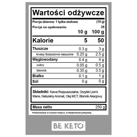 BeKeto Instant Coffee Brain Fuel, French Vanilla - 250 g