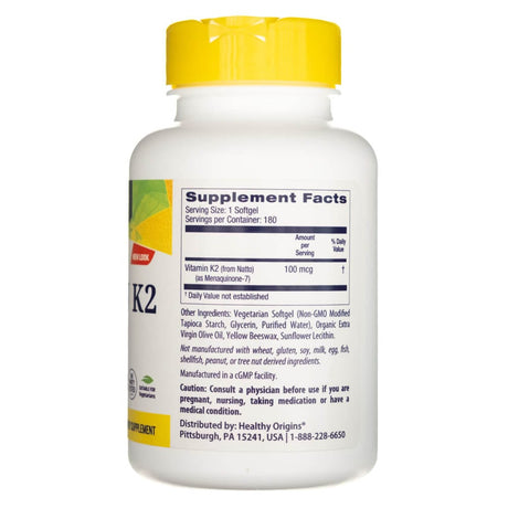 Healthy Origins Vitamin K2 as MK-7 100 mcg - 180 Softgels