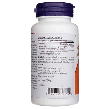 Now Foods Vitamin D3 1000 IU - 180 Softgels