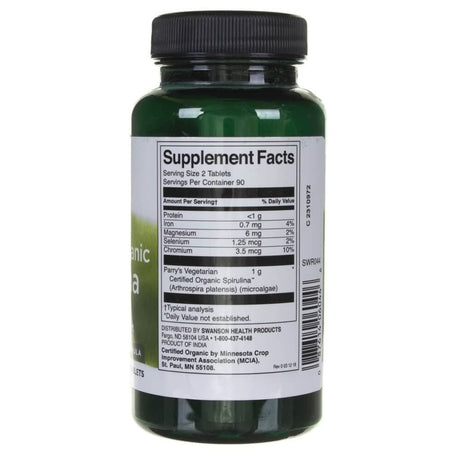 Swanson Certified Organic Spirulina 500 mg - 180 Tablets