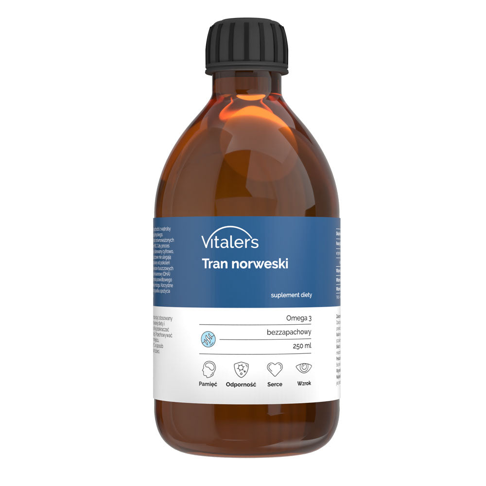 Vitaler's Omega-3 Ulei norvegian de ficat de cod, Aroma neparfumată 1200 mg - 250 ml