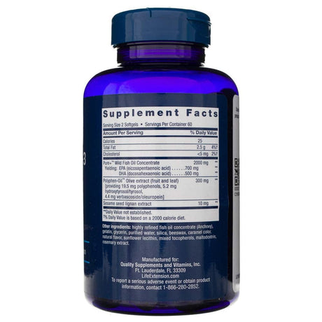 Life Extension Super Omega-3 EPA/DHA with Sesame Lignans & Olive Extract - 120 Softgels